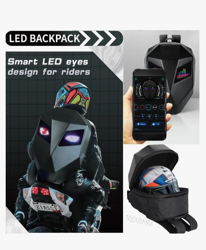 Limited edition- LED Eye Knight Backpack Light Rider Beam Motorcycle Bluetooth Control Laptop Smart Display DIY Bag